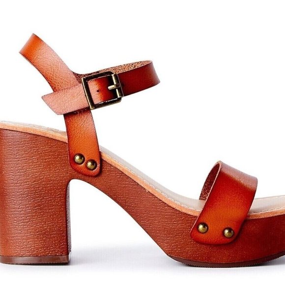 Madden NYC Women's Slingback Lift Platform Sandals - Cognac Brown Size 9 Shoe - Picture 1 of 11